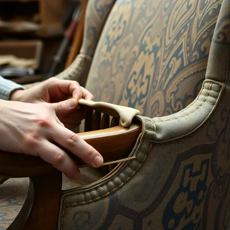 Upholstery work in progress on vintage furniture